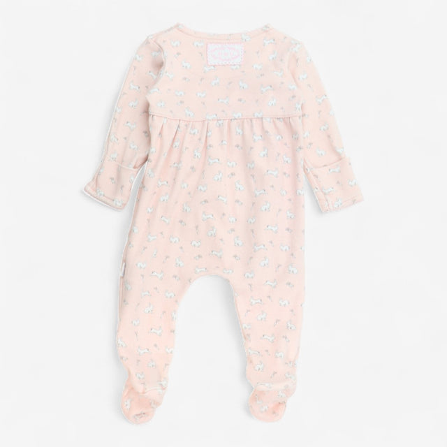 Pink sleepsuit white rabbits