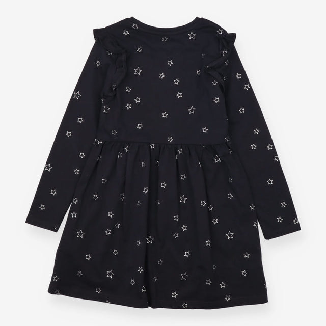 Jersey Dress Black with Ruffle and Silver Stars