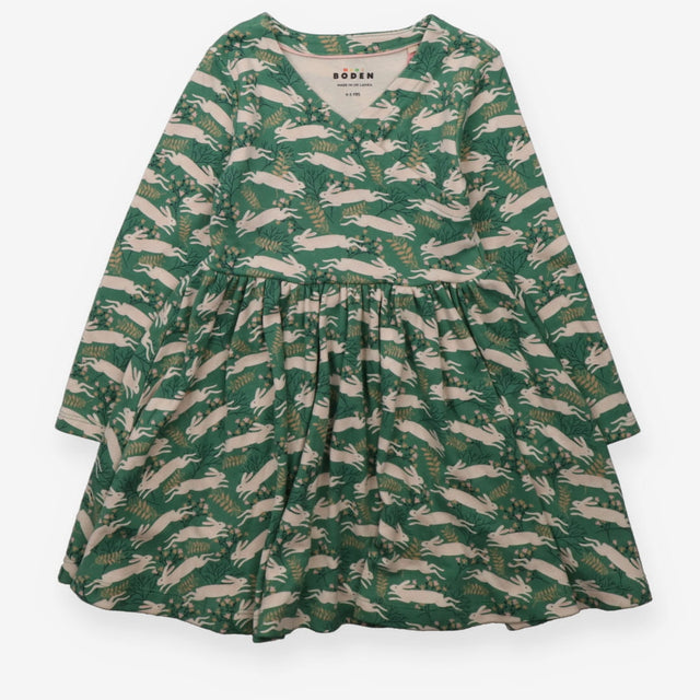 Dress long sleeve green rabbits