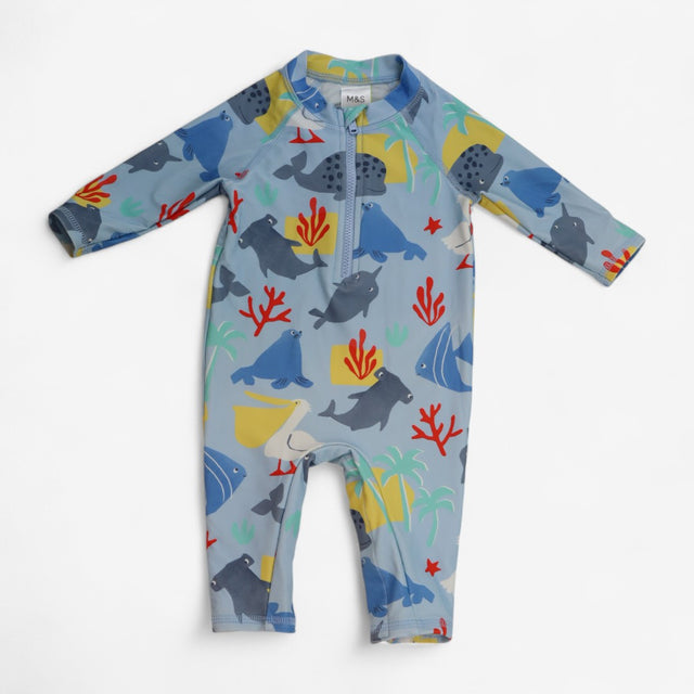 Sunsuit and Hat Blue Sea Creatures