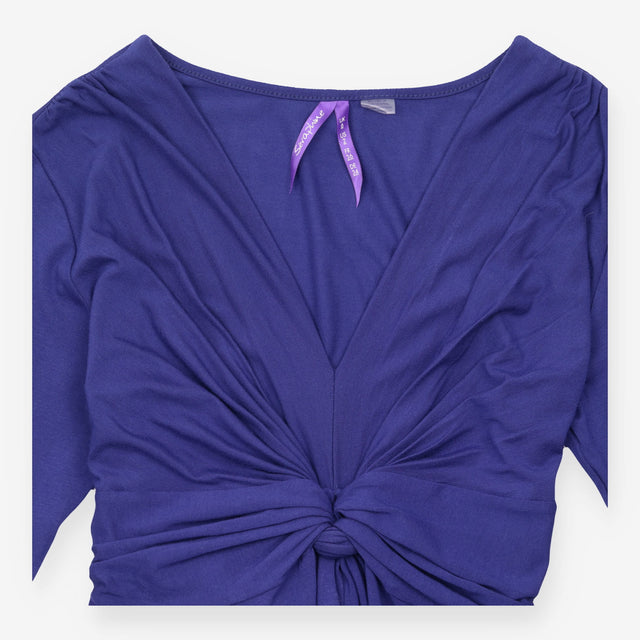 Royal Blue Knot Front Long Sleeve Maternity Dress