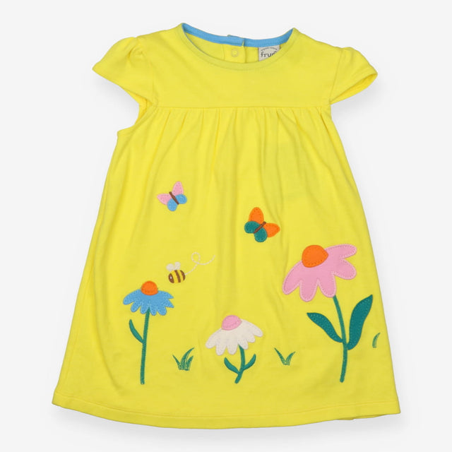Jersey Dress Yellow with Flowers, Butterflies