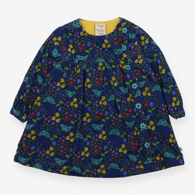Blue cord dress long sleeve birds and flowers