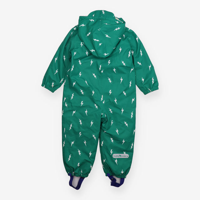 Waterproof lined puddle suit green lightning