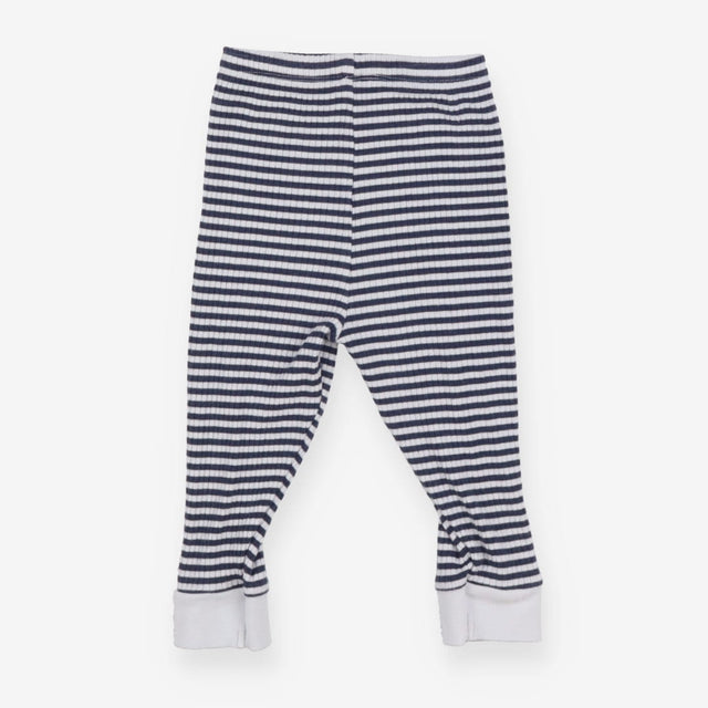 Navy and white striped cuffed leggings ribbed