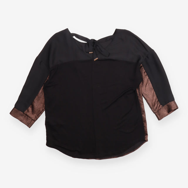 Oasis Black Bronze Metallic Panel Back Tie Blouse