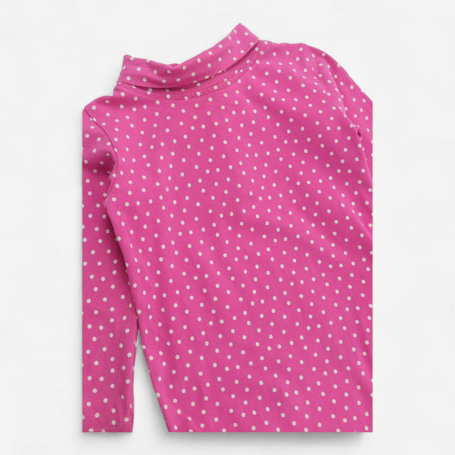 Bodysuit long sleeve roll neck pink with white dot