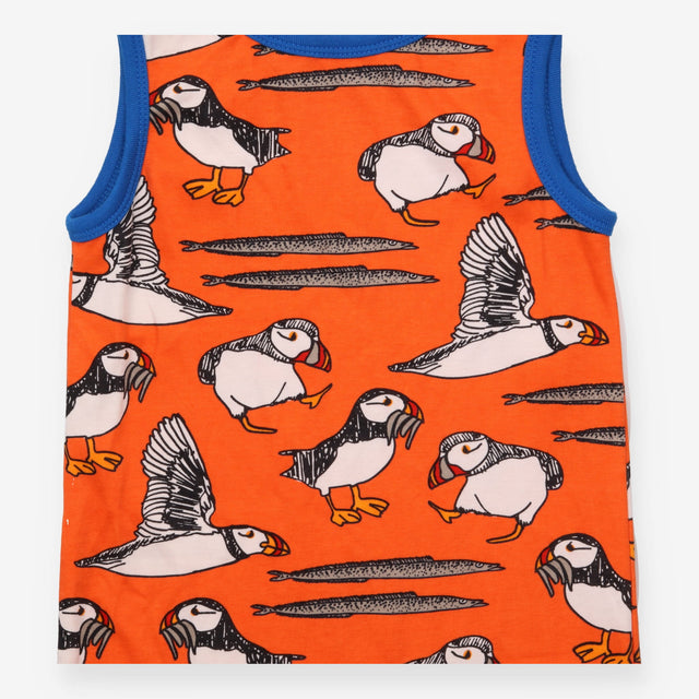 Romper Orange with Puffins and Eels