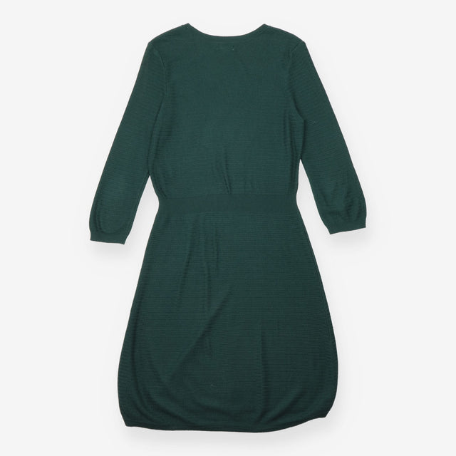 Knit Dress Dark Green Long Sleeve Fit Flare Textur