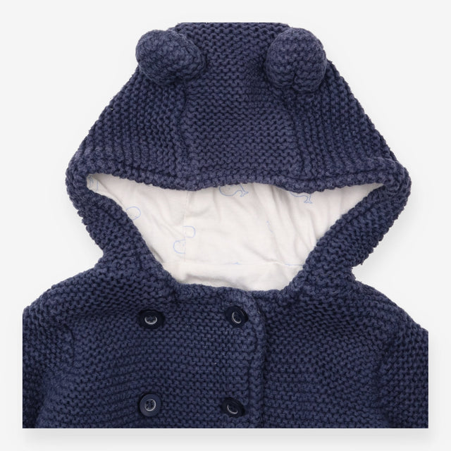 Navy Knit Hooded Cardigan with White Whale Lining