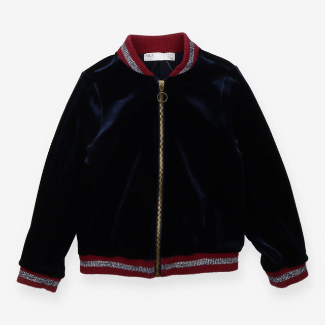 Navy velour jacket with burgundy collar