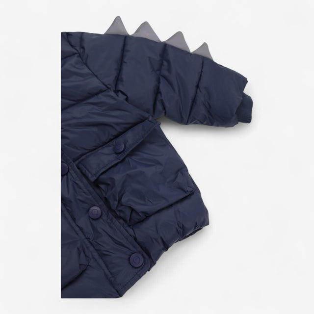 Navy Puffer Coat with Dino Spikes