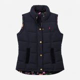 Padded Gilet Navy Blue Floral Lining Corduroy Trim