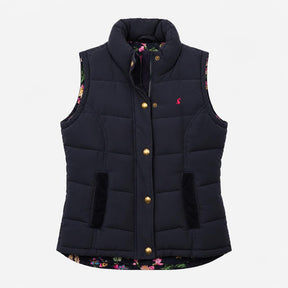 Padded Gilet Navy Blue Floral Lining Corduroy Trim