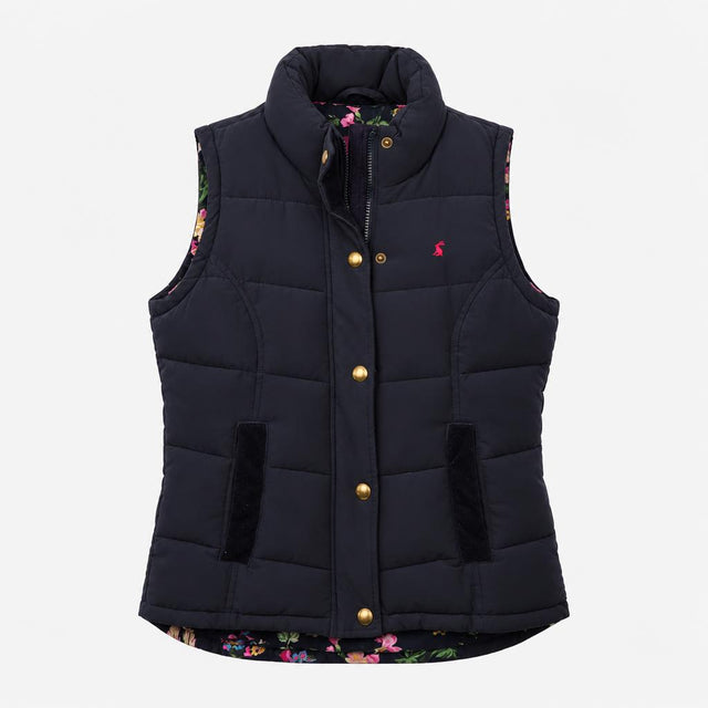 Padded Gilet Navy Blue Floral Lining Corduroy Trim