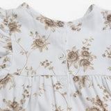 Dress White with brown Flowers & Lace Detail 