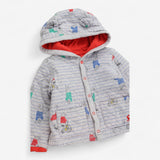 Grey padded hoodie bear red lining 