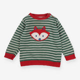 Sweater Knit Green Stripe Fox Applique