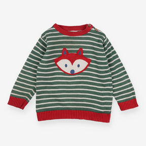 Sweater Knit Green Stripe Fox Applique