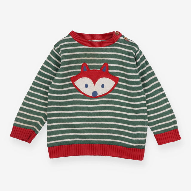 Sweater Knit Green Stripe Fox Applique