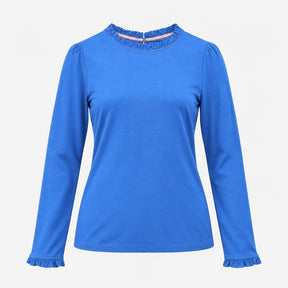 Bright Cobalt Blue Cotton Modal Frill High Neck Lo