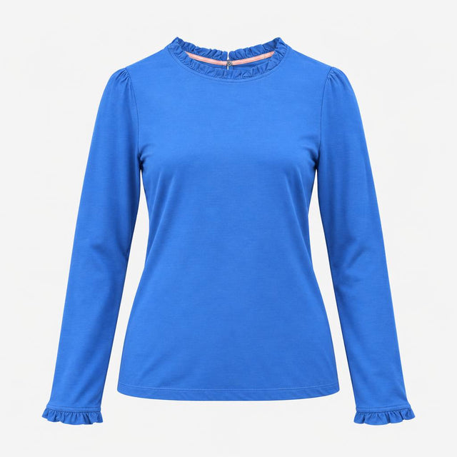 Bright Cobalt Blue Cotton Modal Frill High Neck Lo