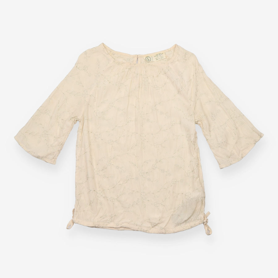 Cream Metallic Silver Floral Embroidered 3/4 Sleev