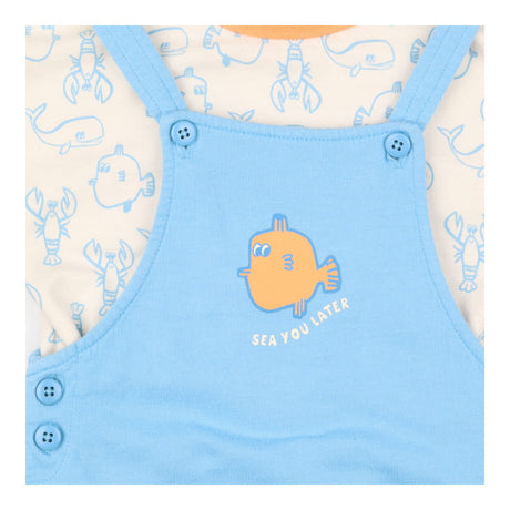 Dungaree & Tee Outfit Blue 'Sea You Later'