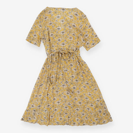 Yellow Wrap Midi Dress V Neck Short Sleeve Casual 