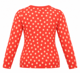 Cardigan Polka Dot Coral Red Cotton V-Neck Long Sl