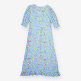 Blue Fruit Print Midi Tea