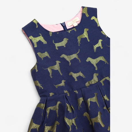 Dress Woven Navy with Golden Dogs