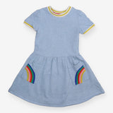Dress Short Sleeve Blue with Rainbow Pockets