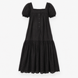 Midi Tiered Dress Broderie Square Neck Black