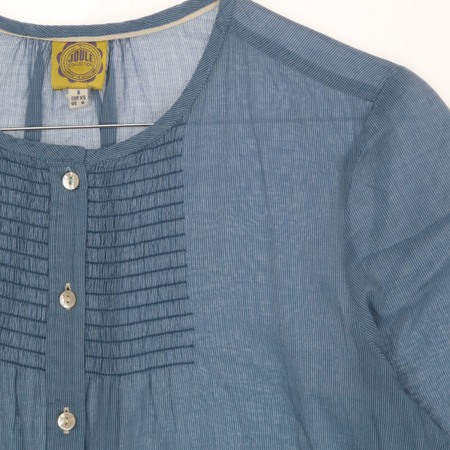 Blue Fine Pinstripe 3/4 Sleeve Button Up Blouse Co