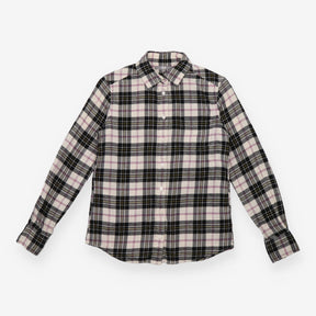 Checked Flannel Shirt Cream Pintuck Long Sleeve