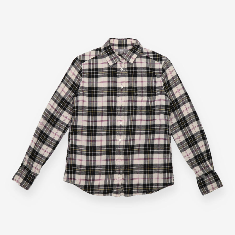 Checked Flannel Shirt Cream Pintuck Long Sleeve