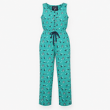 Jumpsuit Teal Green Peacock Print Organic Cotton S