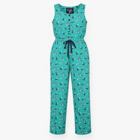 Jumpsuit Teal Green Peacock Print Organic Cotton S