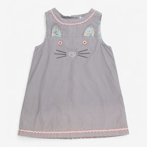 Dress Cord Sleeveless Grey Kitten Face 