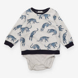 Sweater with Built in Bodysuit White Blue Tiger 