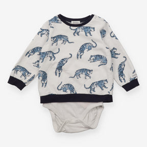 Sweater with Built in Bodysuit White Blue Tiger 