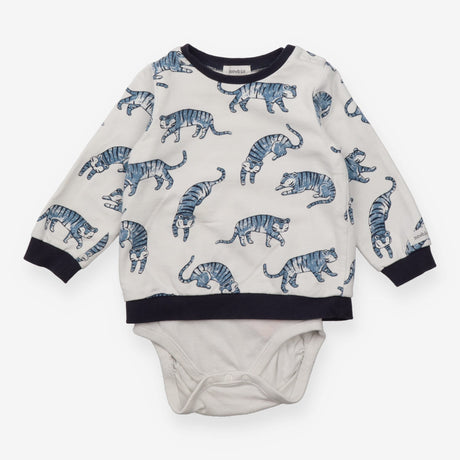 Sweater with Built in Bodysuit White Blue Tiger 