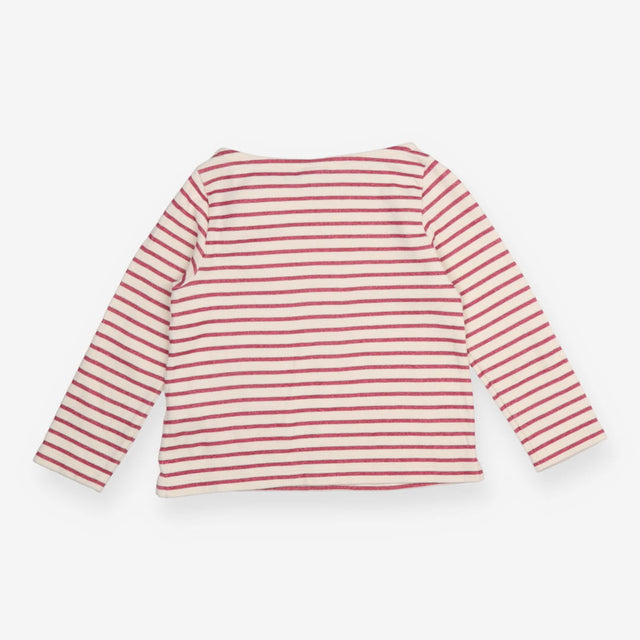 Tee LS pink sparkle stripes bow