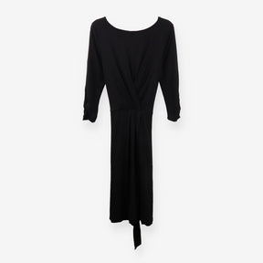 Black Jersey  Wrapover Midi Dress Long Sleeve 