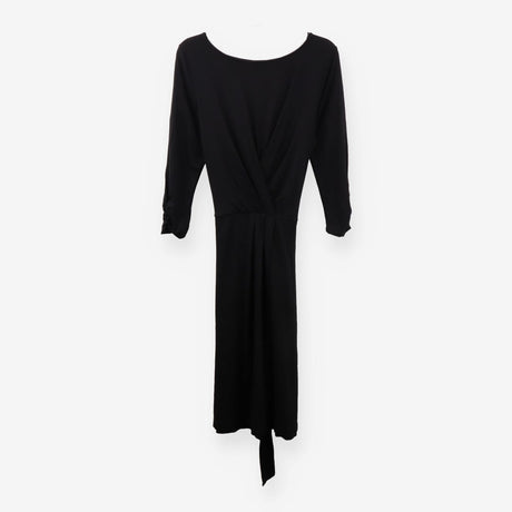 Black Jersey  Wrapover Midi Dress Long Sleeve 