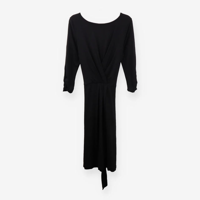 Black Jersey  Wrapover Midi Dress Long Sleeve 