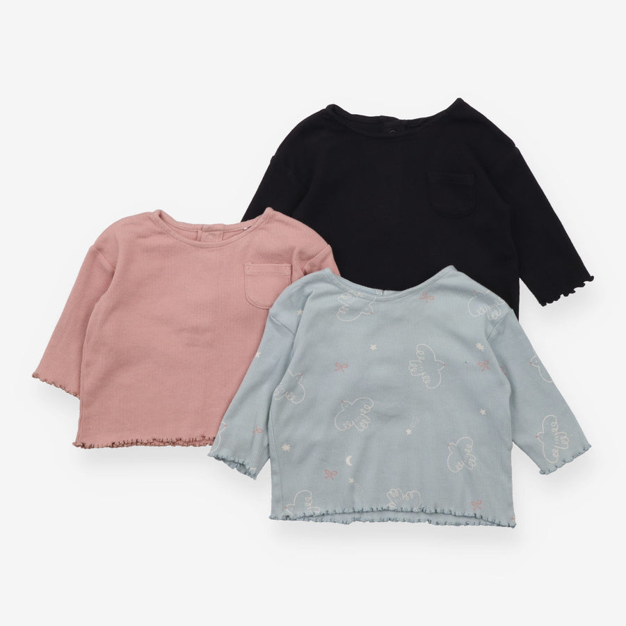 Black, Pink and Blue Ribbed Long Sleeves 3pc 