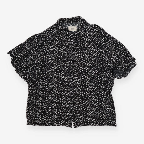 Black Short Sleeve Frill Shirt Scatter Star Print