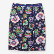 Pencil Skirt Floral Print Cotton Stretch Navy